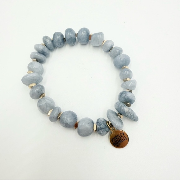 Kinsley Armelle Grey Angelite Stones Beaded Stretch Bracelet - Picture 3 of 5